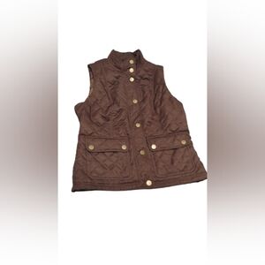 Jones New York Womens Brown Snap on Button Quilted Vest Sz S